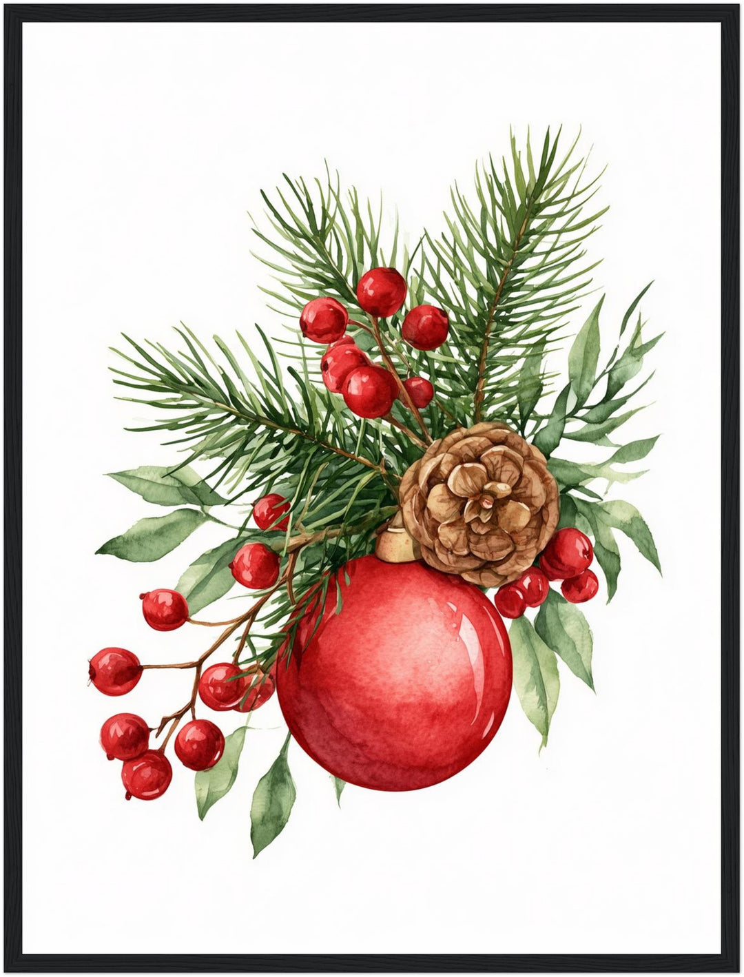 Weihnachtlicher Tannenzweig Stillleben Poster – Schwarzer Rahmen – Produktfoto