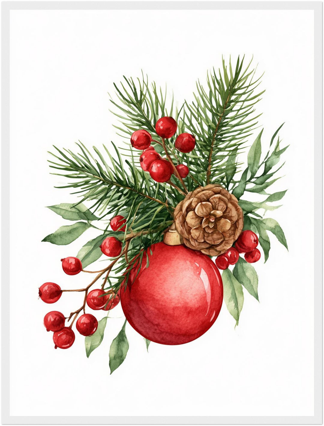 Weihnachtlicher Tannenzweig Stillleben Poster – Weißer Rahmen – Produktfoto