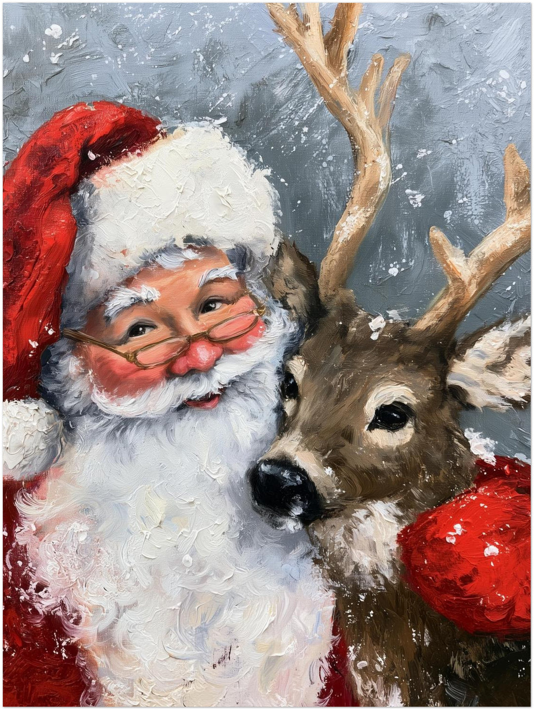 Weihnachtsmann mit Rentier Poster – Ohne Rahmen – Produktfoto