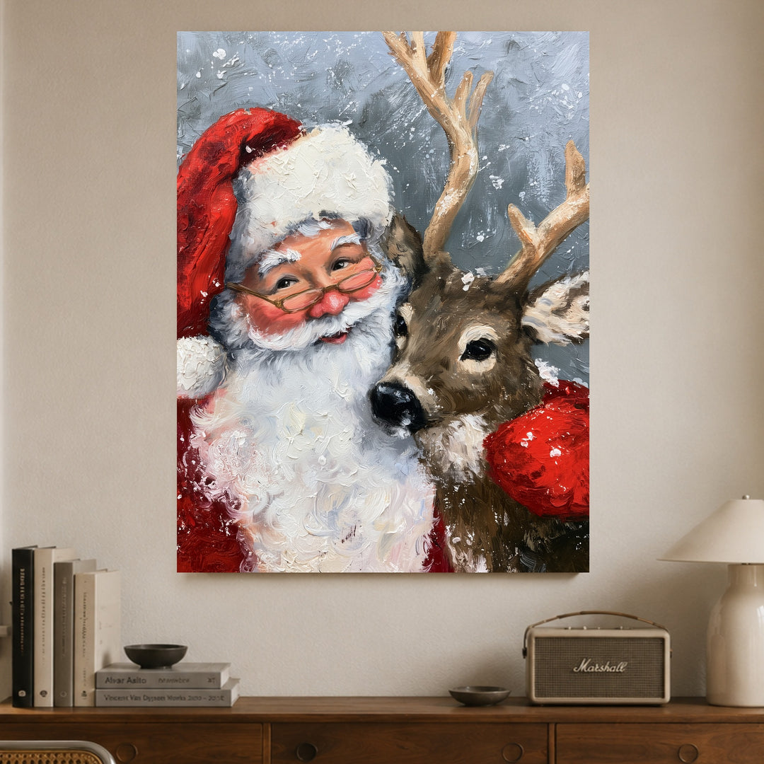 Weihnachtsmann mit Rentier Poster – Ohne Rahmen – Produktfoto