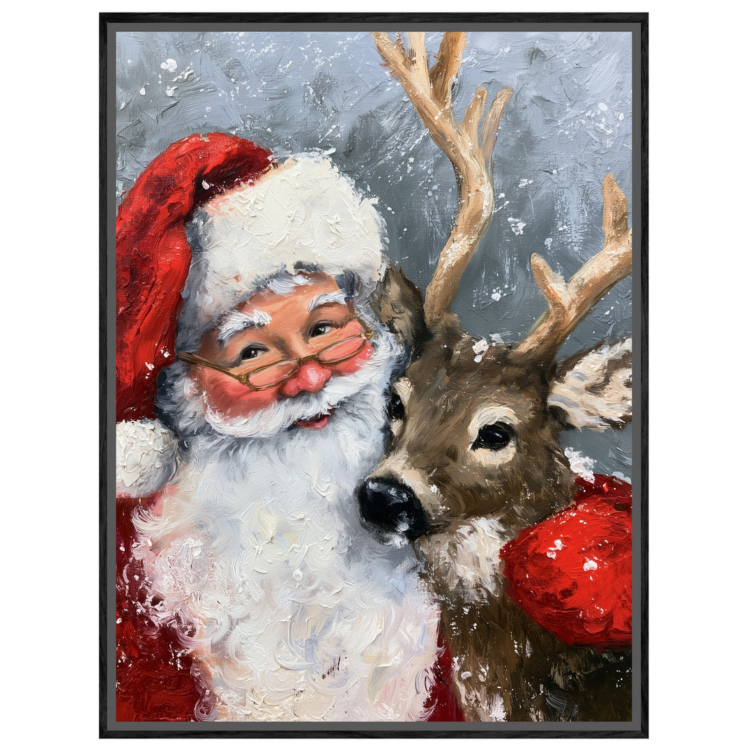 Weihnachtsmann mit Rentier Leinwandbild – Leinwandbild