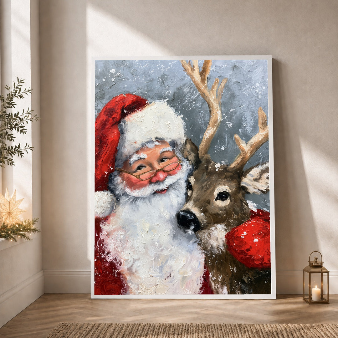 Weihnachtsmann mit Rentier Poster
