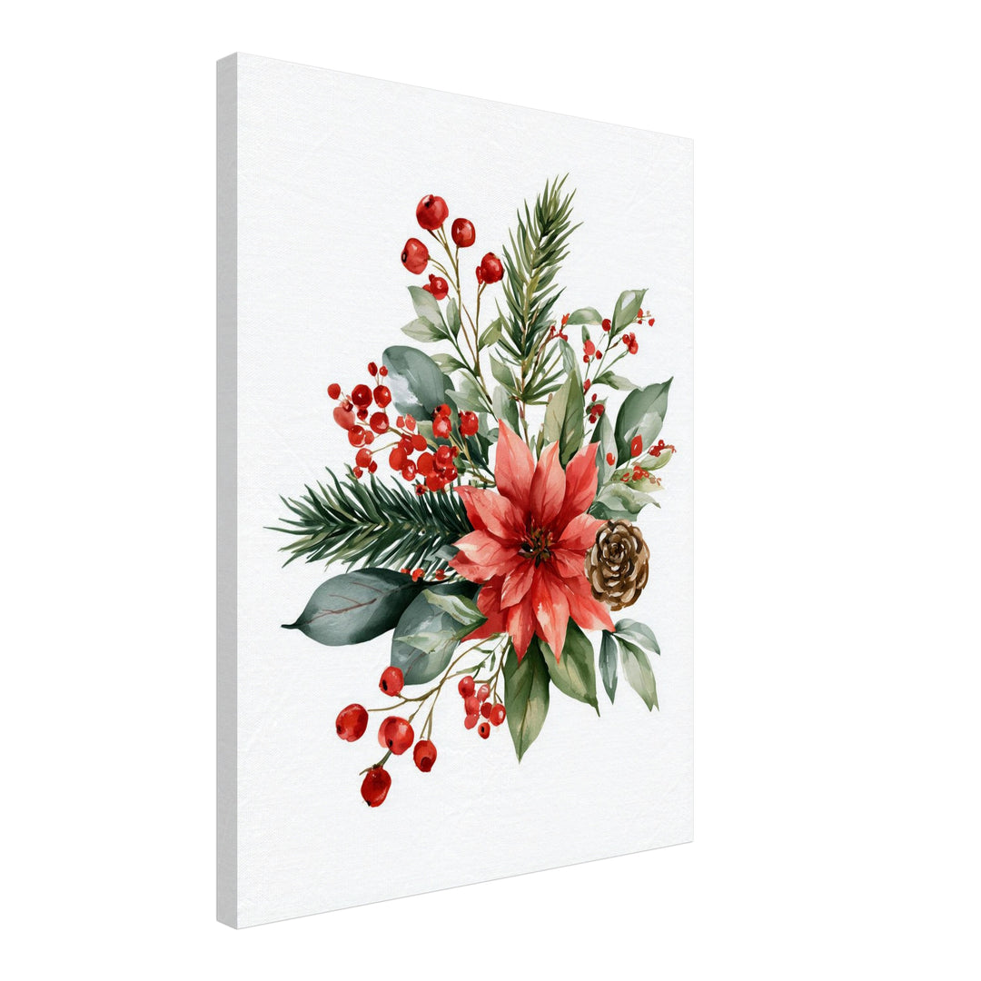 Weihnachtlicher Poinsettia Strauß Leinwandbild – Schräge Ansicht – Produktfoto