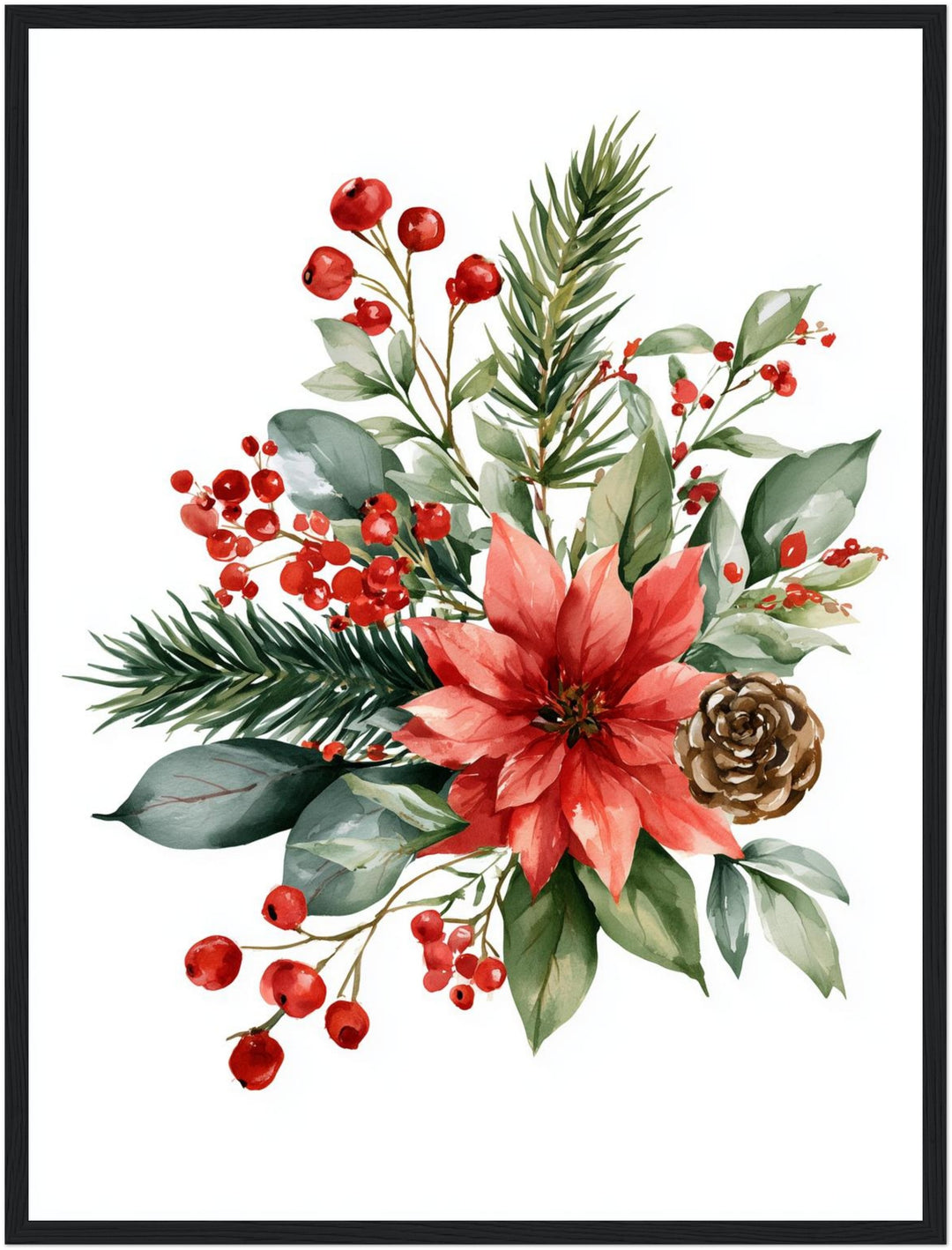 Weihnachtlicher Poinsettia Strauß Poster – Schwarzer Rahmen – Produktfoto