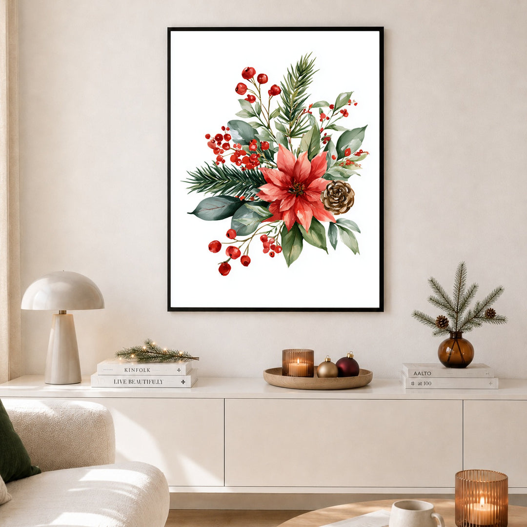 Weihnachtlicher Poinsettia Strauß Poster – Schwarzer Rahmen – Produktfoto