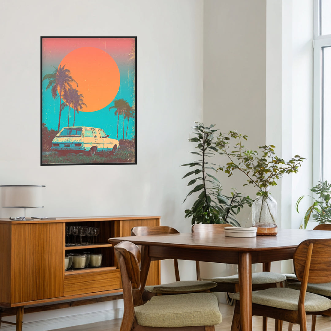 Weißer Kombi vor Palmen Poster Vintage – mattes Kunstdruck-Papier – Ansicht 5