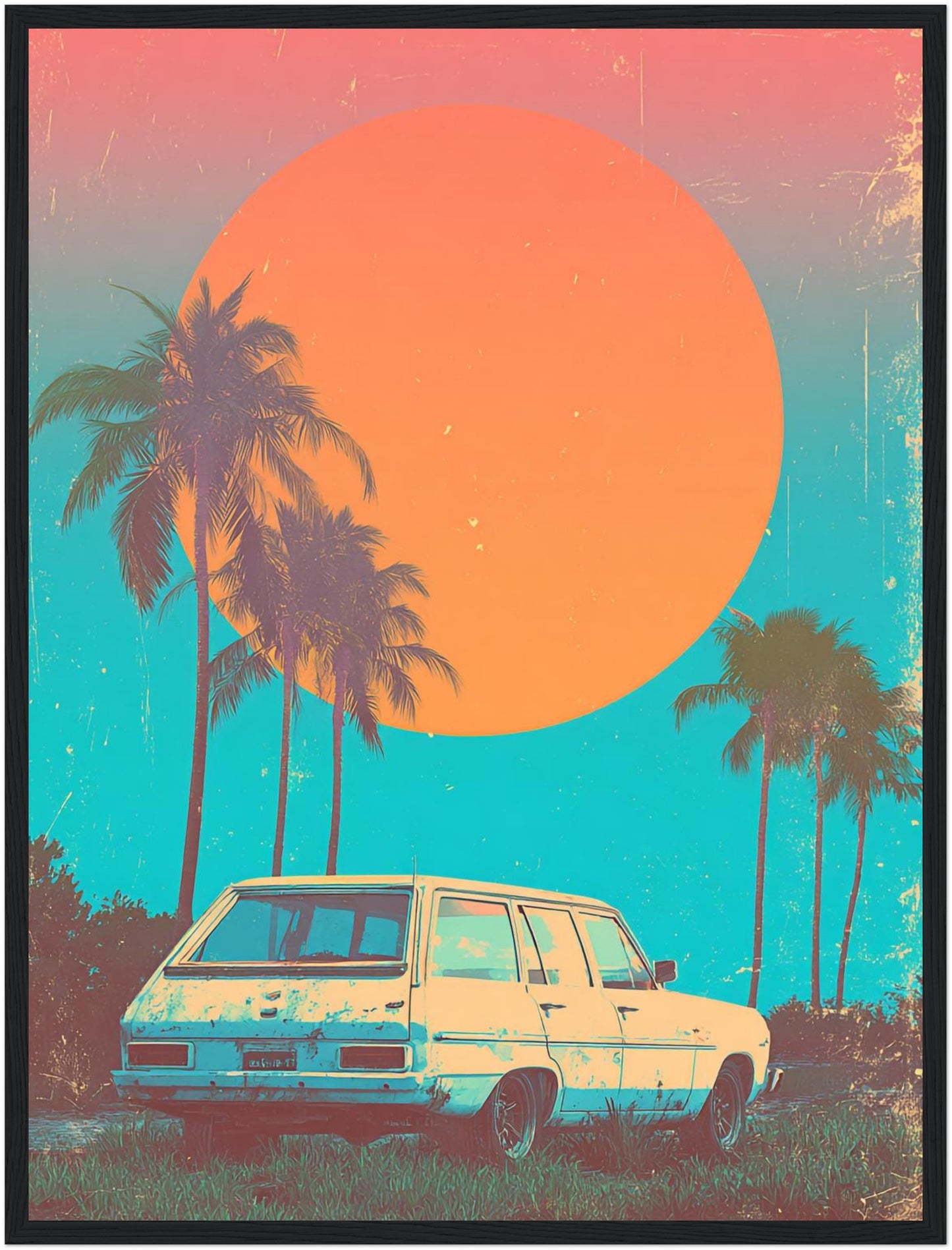 Weißer Kombi vor Palmen Poster