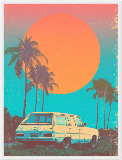 Weißer Kombi vor Palmen Poster