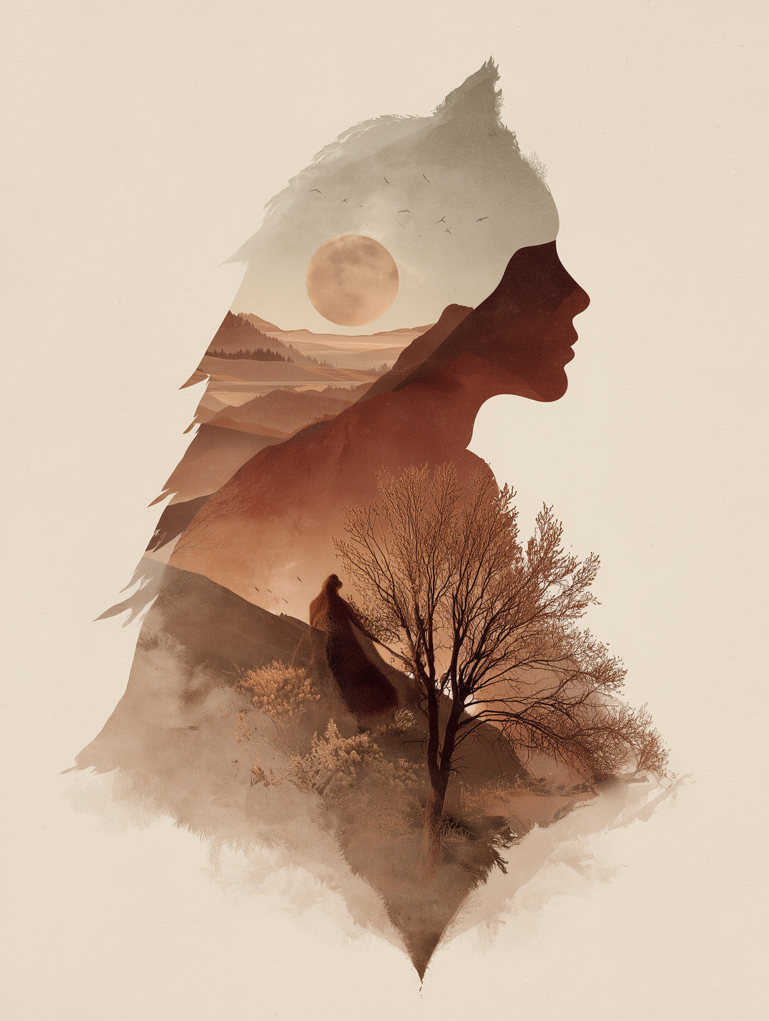 Weibliches Profil Landschaft  – Wandkunst