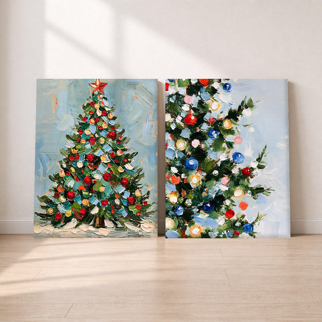 Set-Ansicht: Weihnachtsbaum Leinwand Set – Ölgemälde & Farben (2er)
