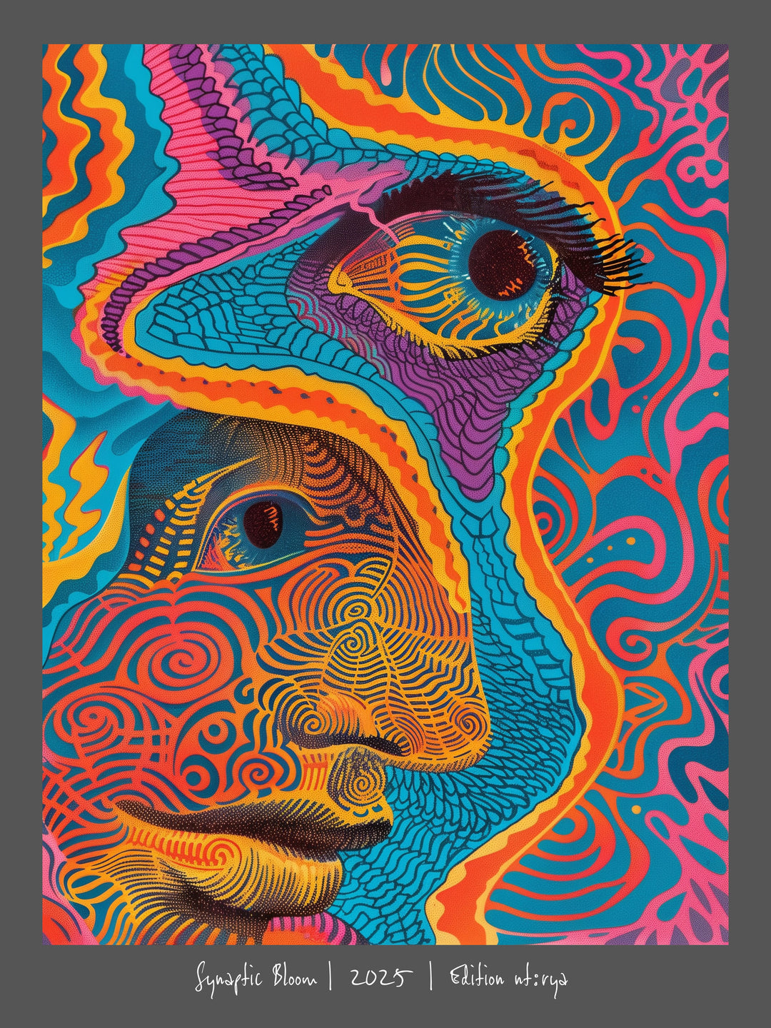 Wellenförmiges Gesichtsmuster Psychedelic – Wandkunst