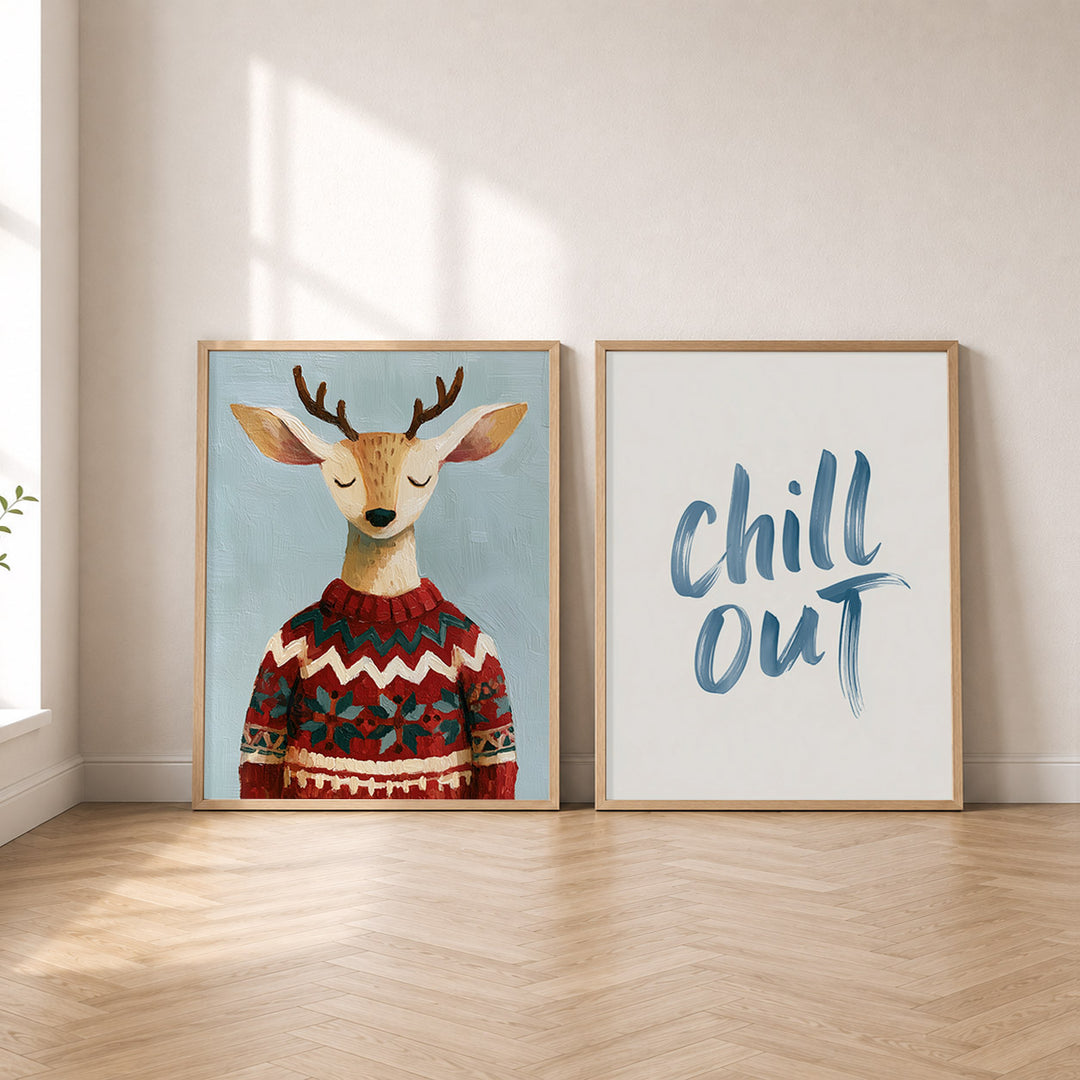 Set-Ansicht: Winter Poster Set – Rentier im Pullover & Chill Out (2er)