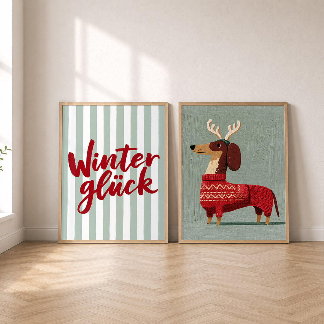 Set-Ansicht: Winter Poster Set – Winterglück & Dackel im Pullover (2er)