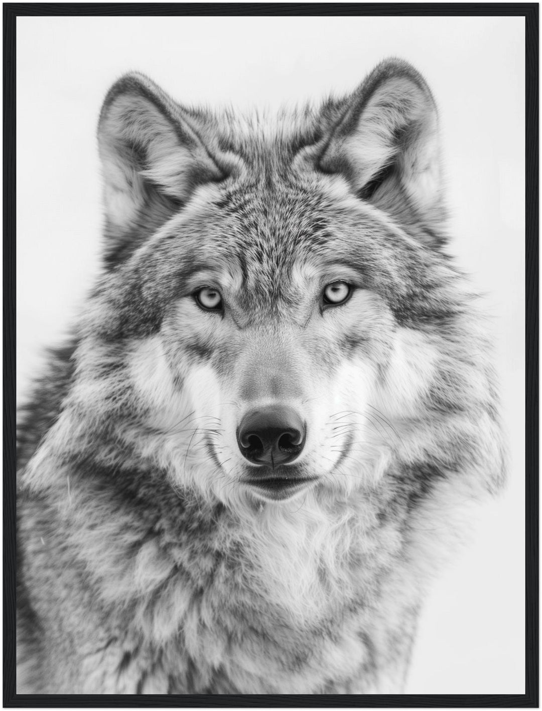 Wolf im Schwarz-Weiß-Zauber Poster – Schwarzer Rahmen – Produktfoto