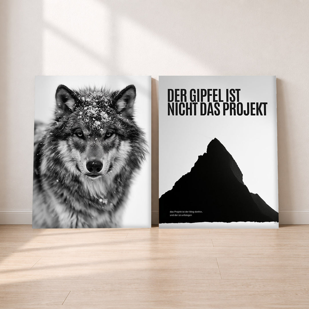 Set-Ansicht: Wolf Leinwand Set – Berge & Schneetreiben (2er)