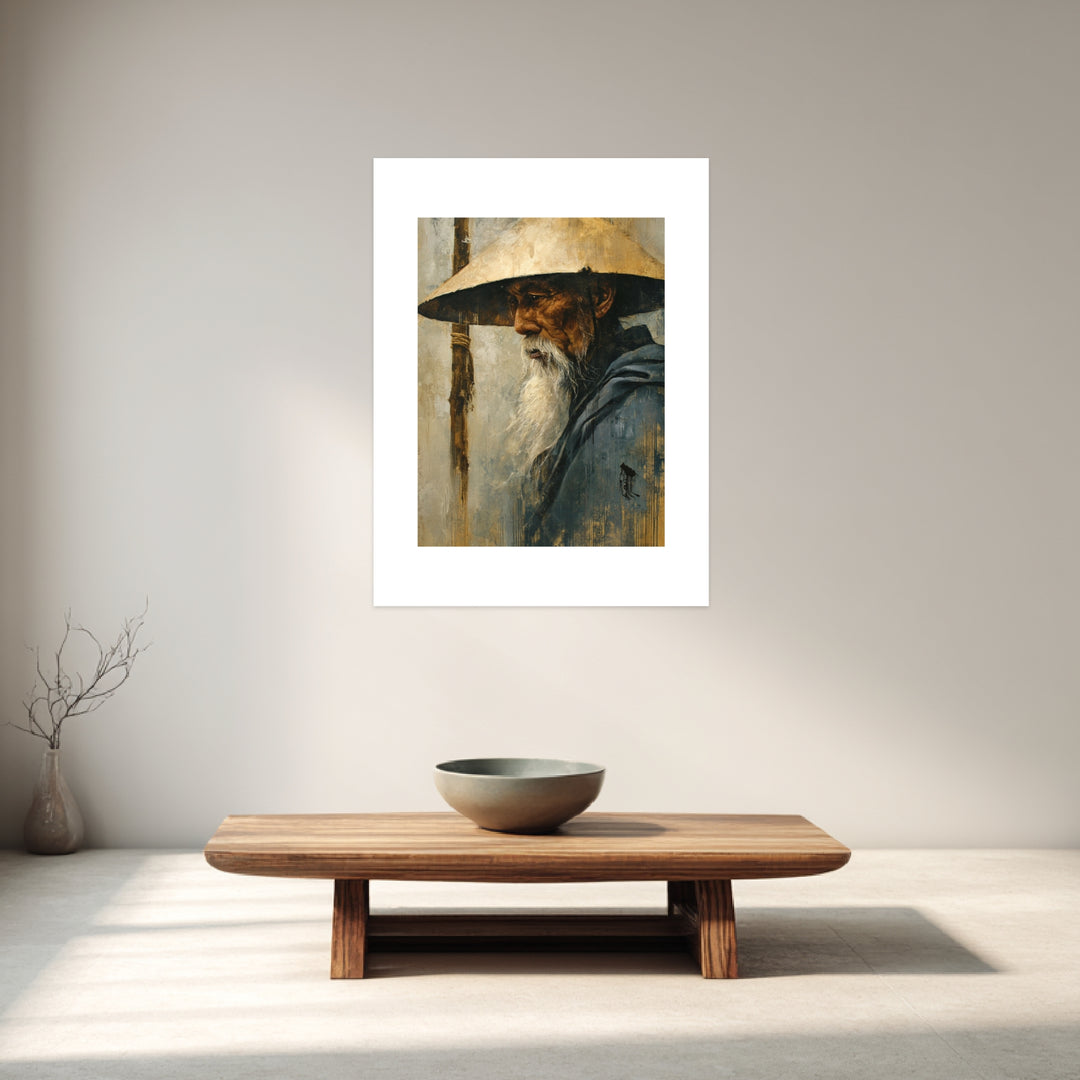 Alter Mann mit Strohhut Tusche Poster Zen – mattes Kunstdruck-Papier – Ansicht 3