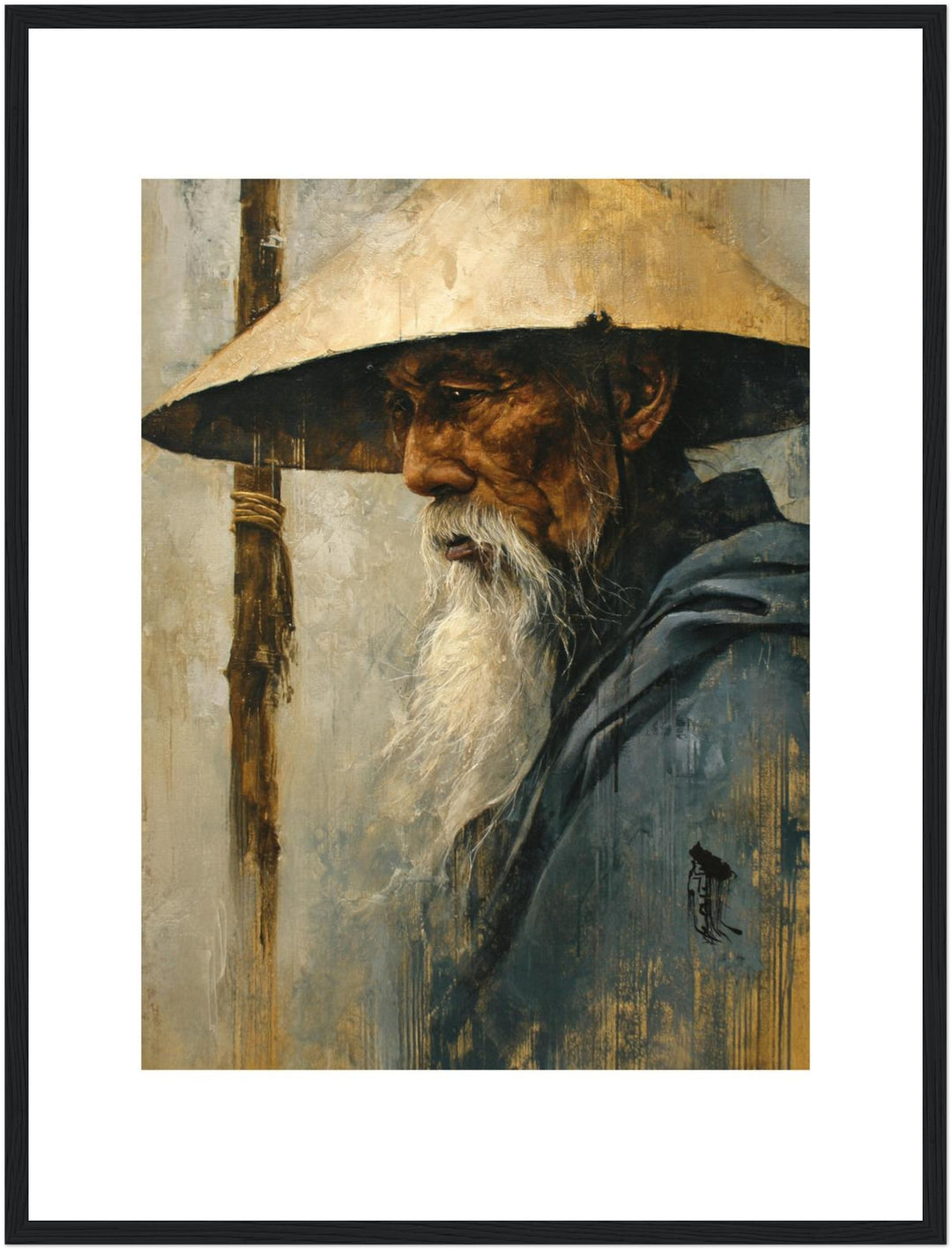 Alter Mann mit Strohhut Tusche Poster Zen – mattes Kunstdruck-Papier – Ansicht 5