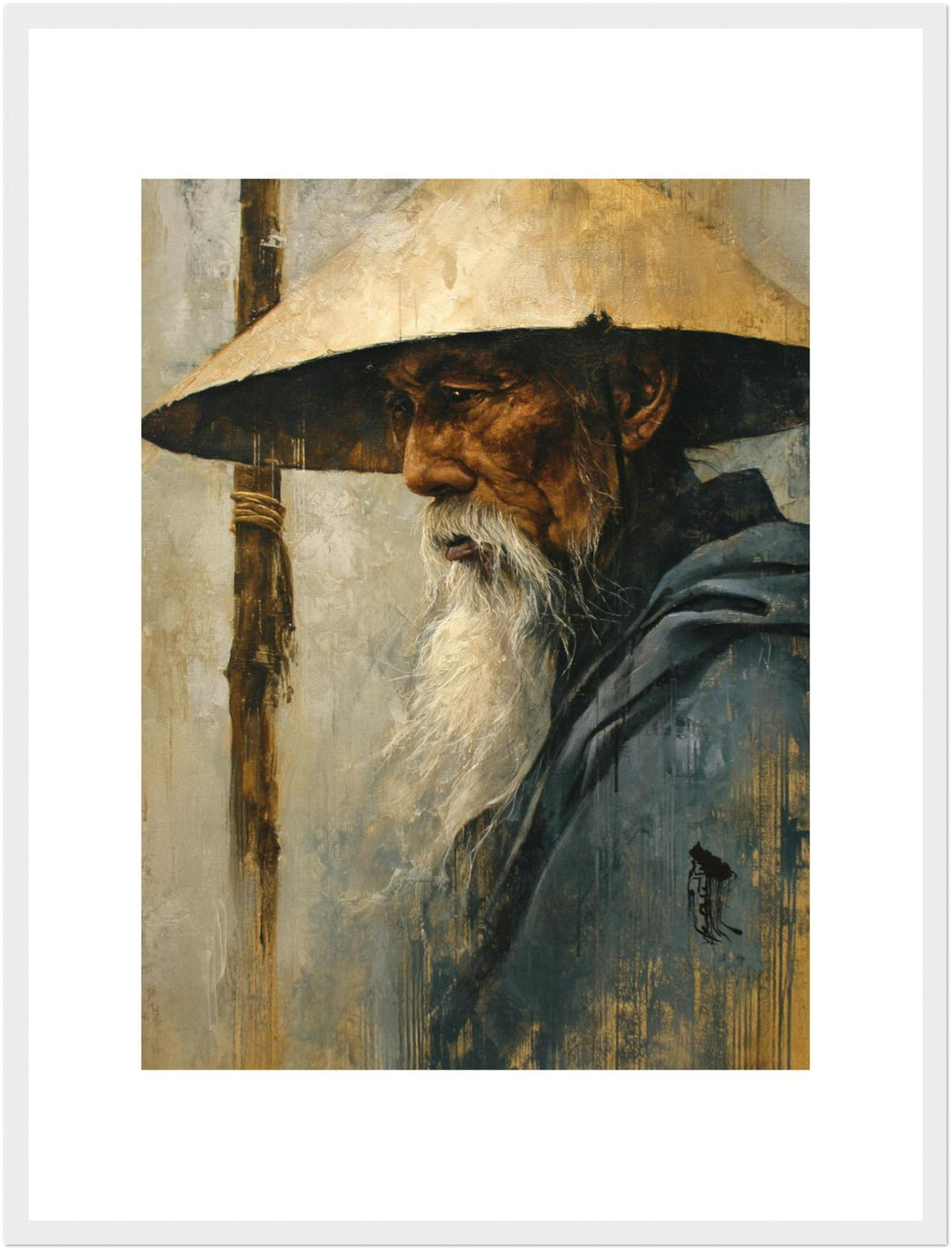 Alter Mann mit Strohhut Tusche Poster Zen – mattes Kunstdruck-Papier – Ansicht 6