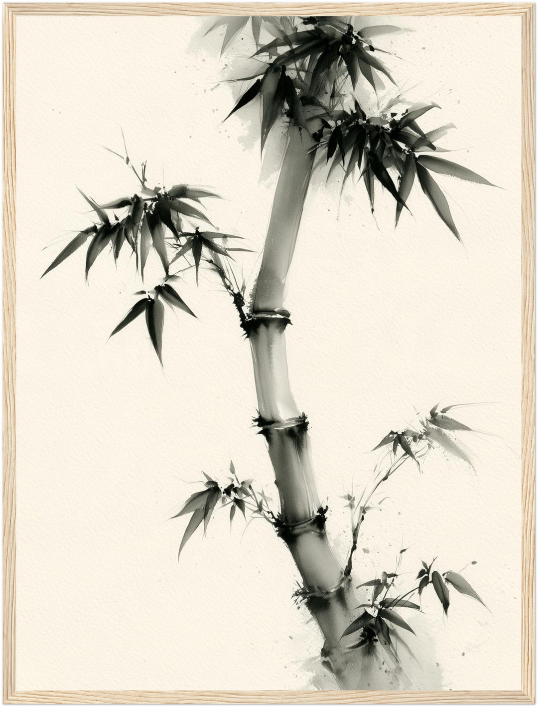 Bambus Sumi-e Tuschezeichnung Poster – Holz natur Rahmen – Produktfoto