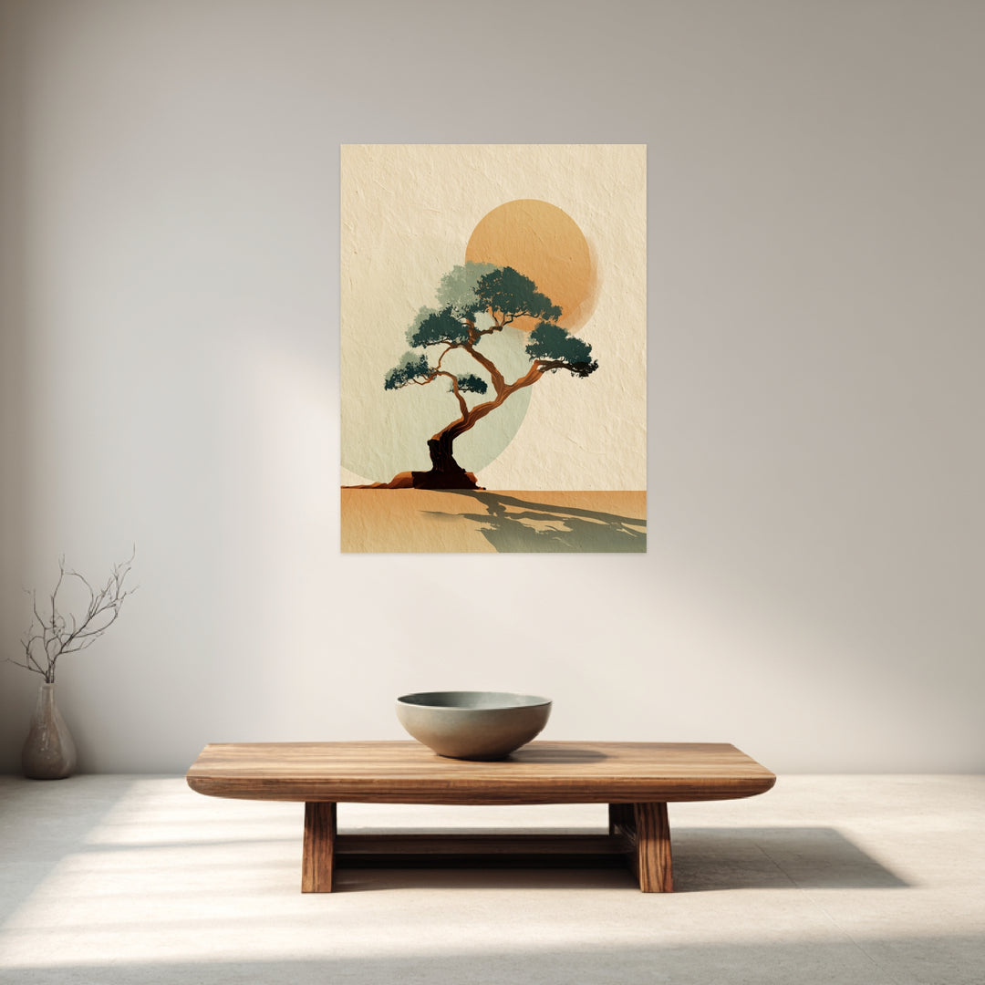 Bonsai Baum mit Sonne Poster Zen – mattes Kunstdruck-Papier – Ansicht 3