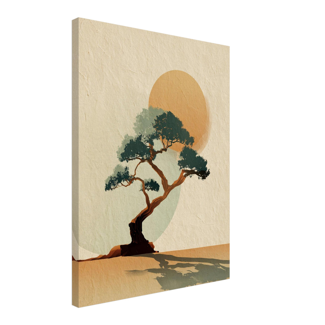 Bonsai Baum mit Sonne Leinwandbild Zen – Leinwand auf Holzrahmen – Ansicht 2