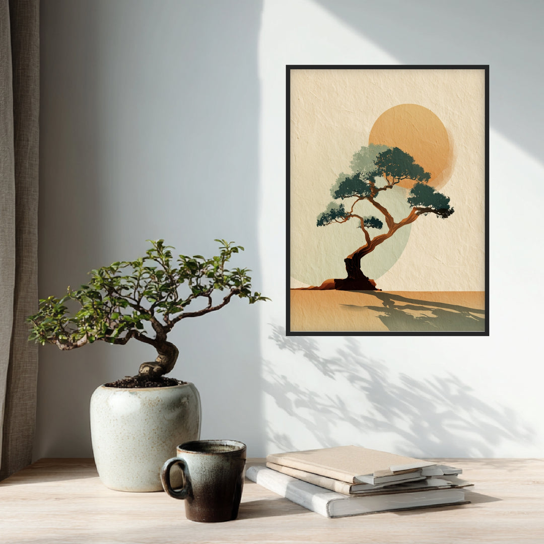 Bonsai Baum mit Sonne Poster Zen – mattes Kunstdruck-Papier – Ansicht 2
