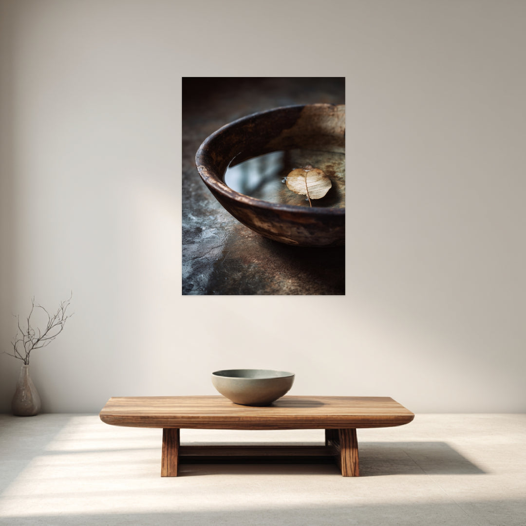 Blatt auf Holzschale Poster Zen – mattes Kunstdruck-Papier – Ansicht 3