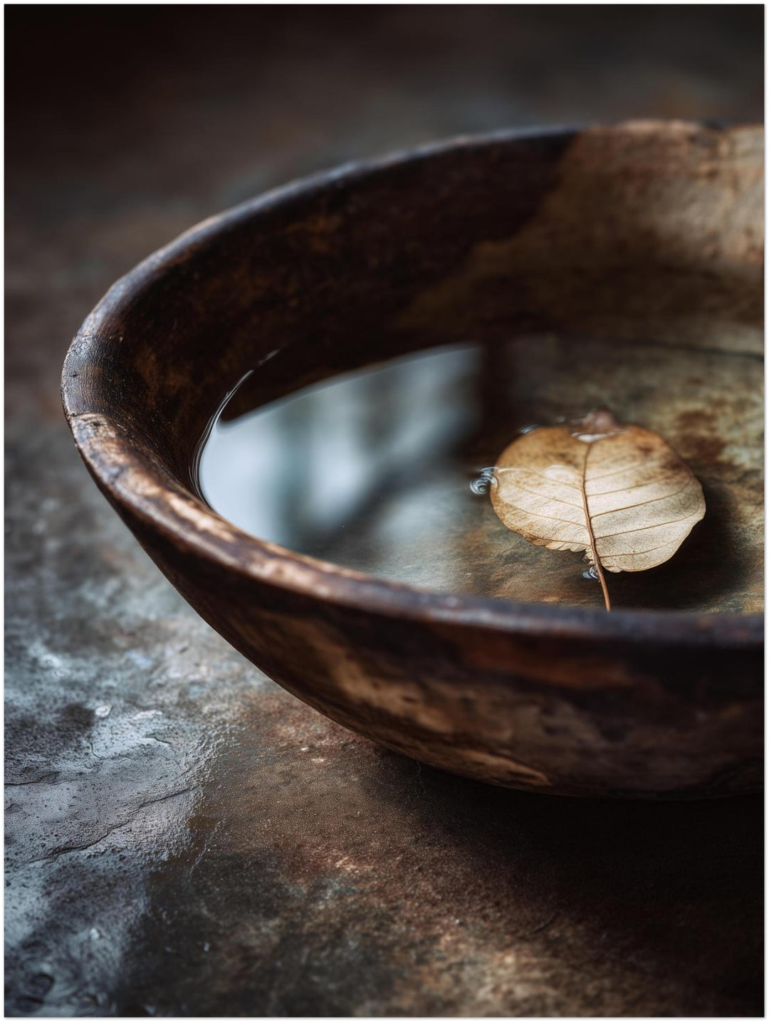 Blatt auf Holzschale Zen – Wandkunst