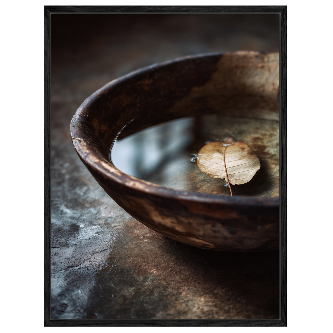 Blatt auf Holzschale Leinwandbild Zen – Leinwand auf Holzrahmen – Ansicht 4