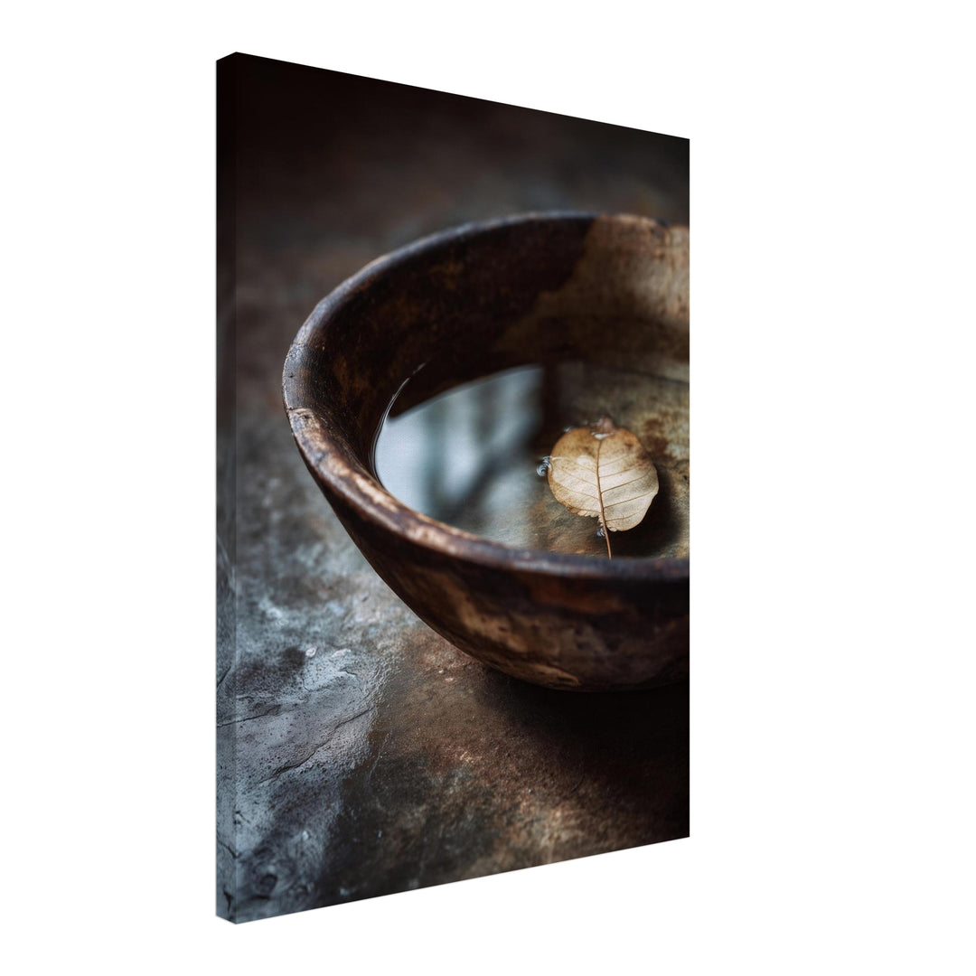 Blatt auf Holzschale Leinwandbild Zen – Leinwand auf Holzrahmen – Ansicht 2