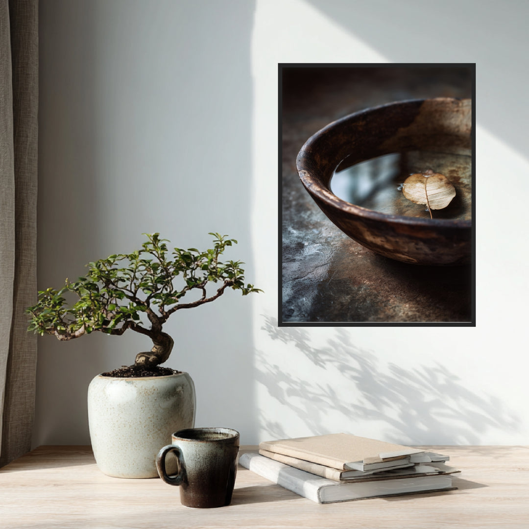 Blatt auf Holzschale Poster Zen – mattes Kunstdruck-Papier – Ansicht 2