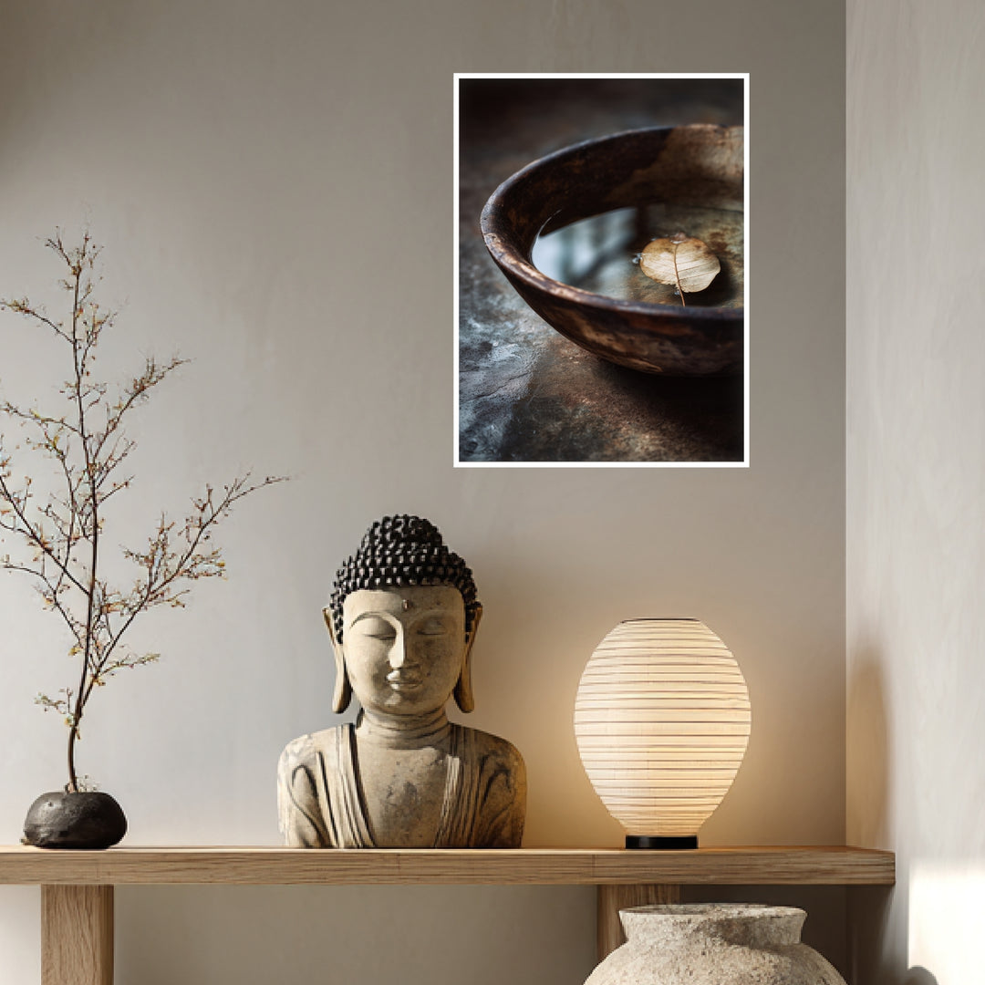 Blatt auf Holzschale Poster Zen – mattes Kunstdruck-Papier – Ansicht 4