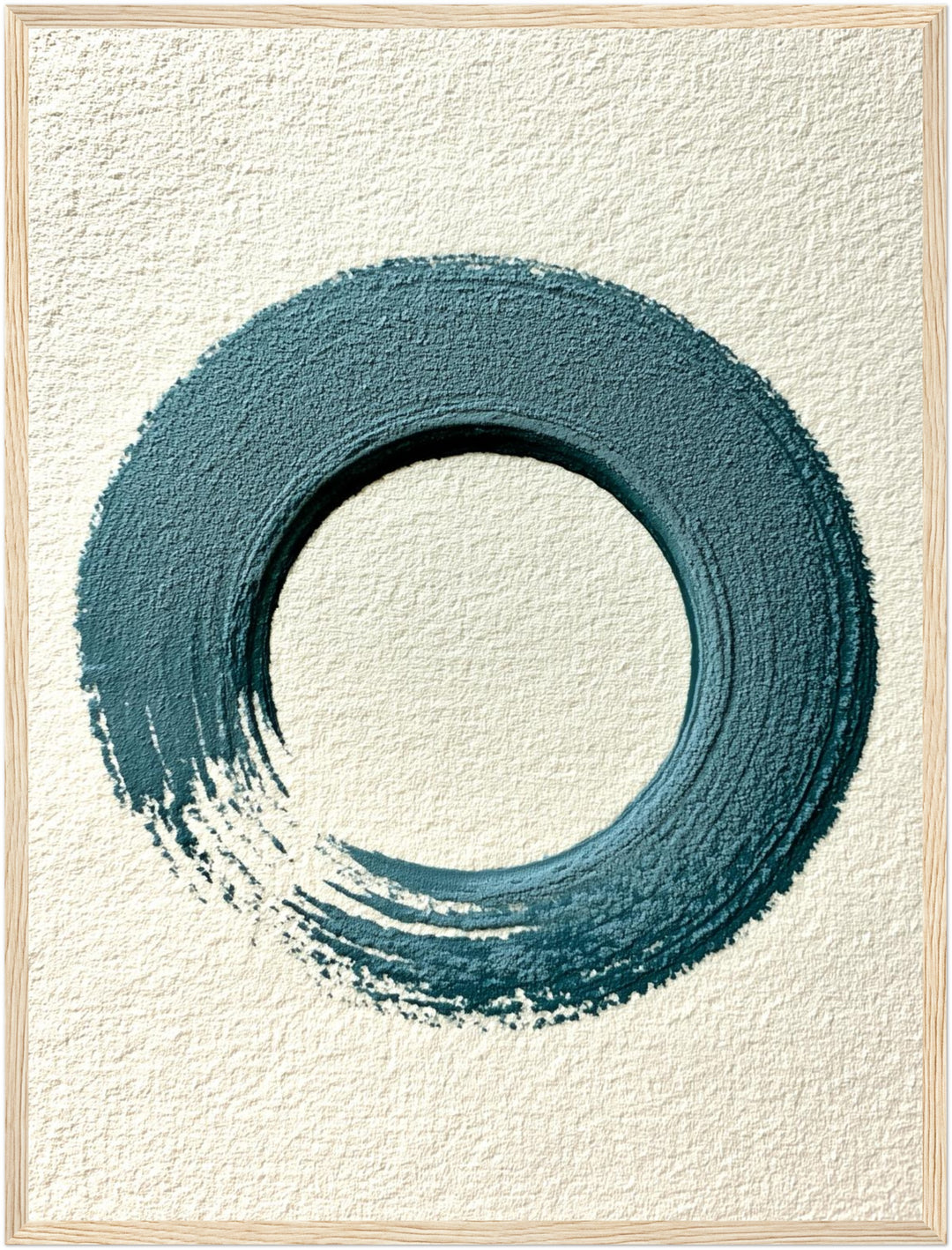 Blauer Enso Zen-Kreis Poster – Holz natur Rahmen – Produktfoto