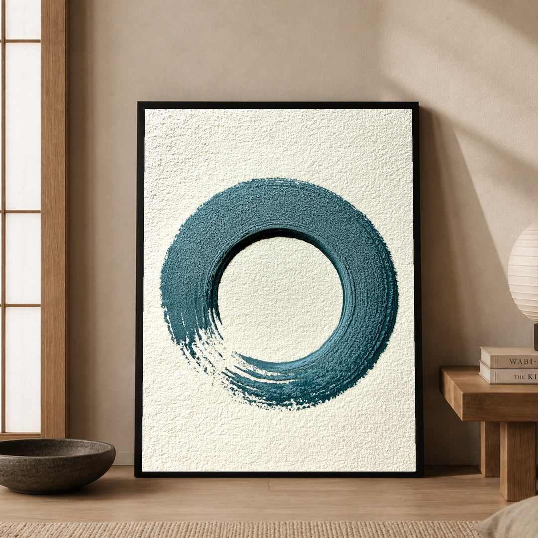 Blauer Enso Zen-Kreis Poster – Schwarzer Rahmen – Produktfoto