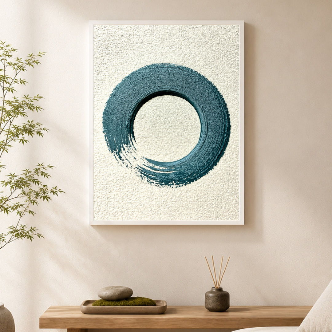 Blauer Enso Zen-Kreis Poster – Weißer Rahmen – Produktfoto