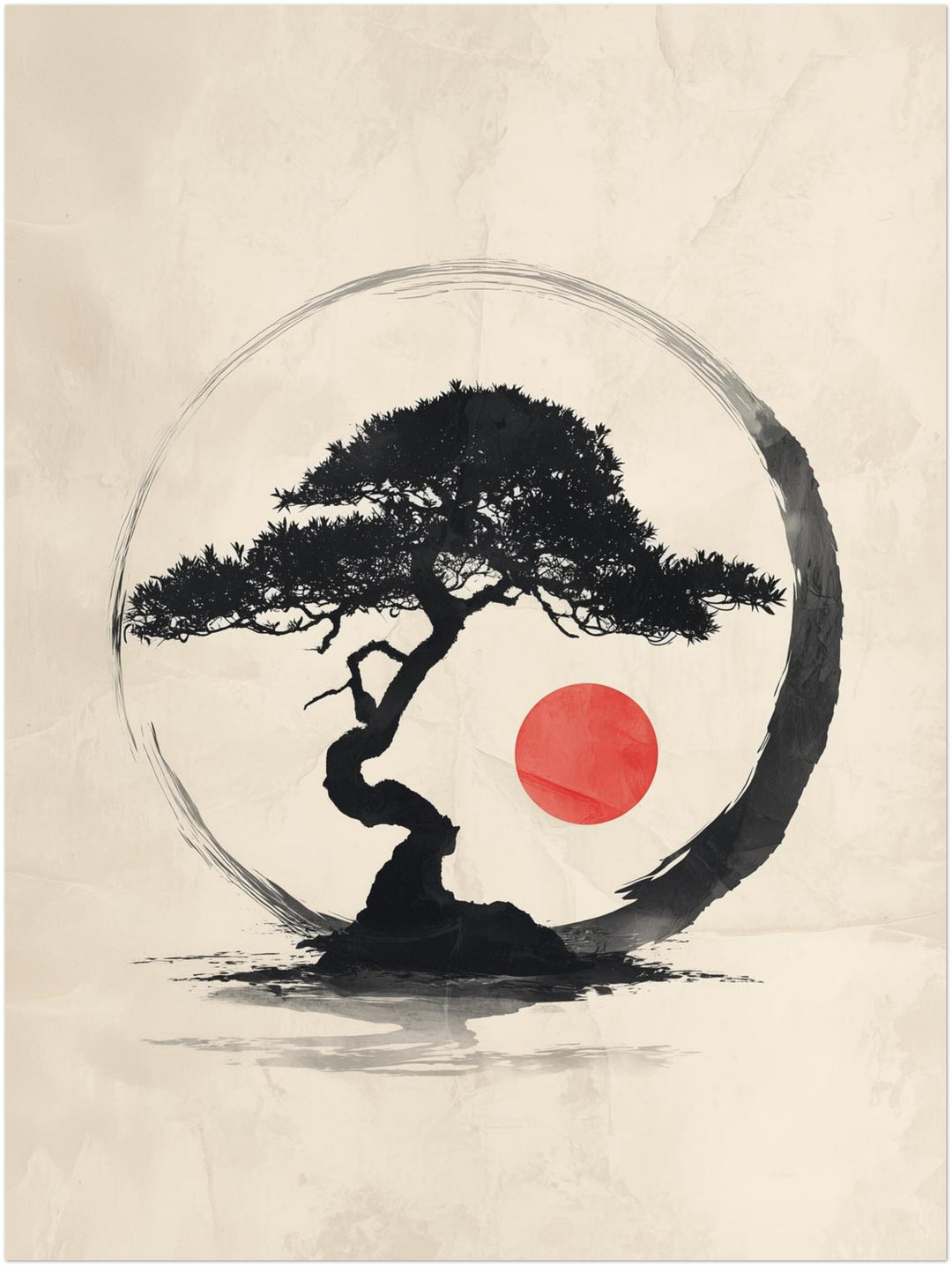Bonsai mit roter Sonne Zen – Wandkunst