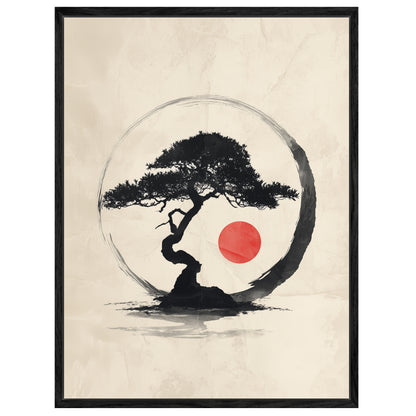 Bonsai mit roter Sonne Leinwandbild