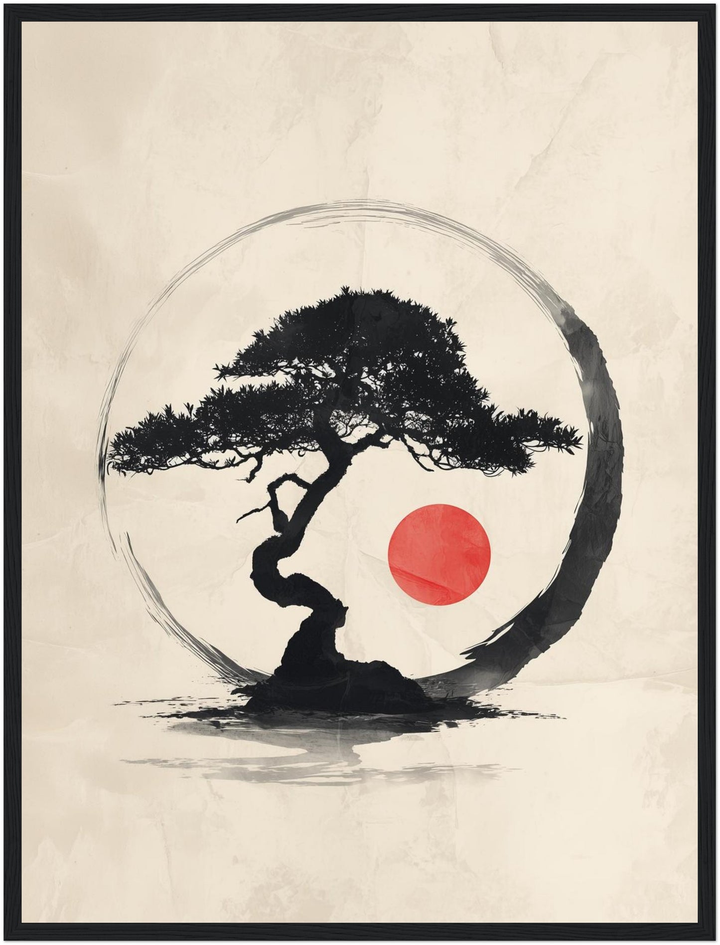 Bonsai mit roter Sonne Poster