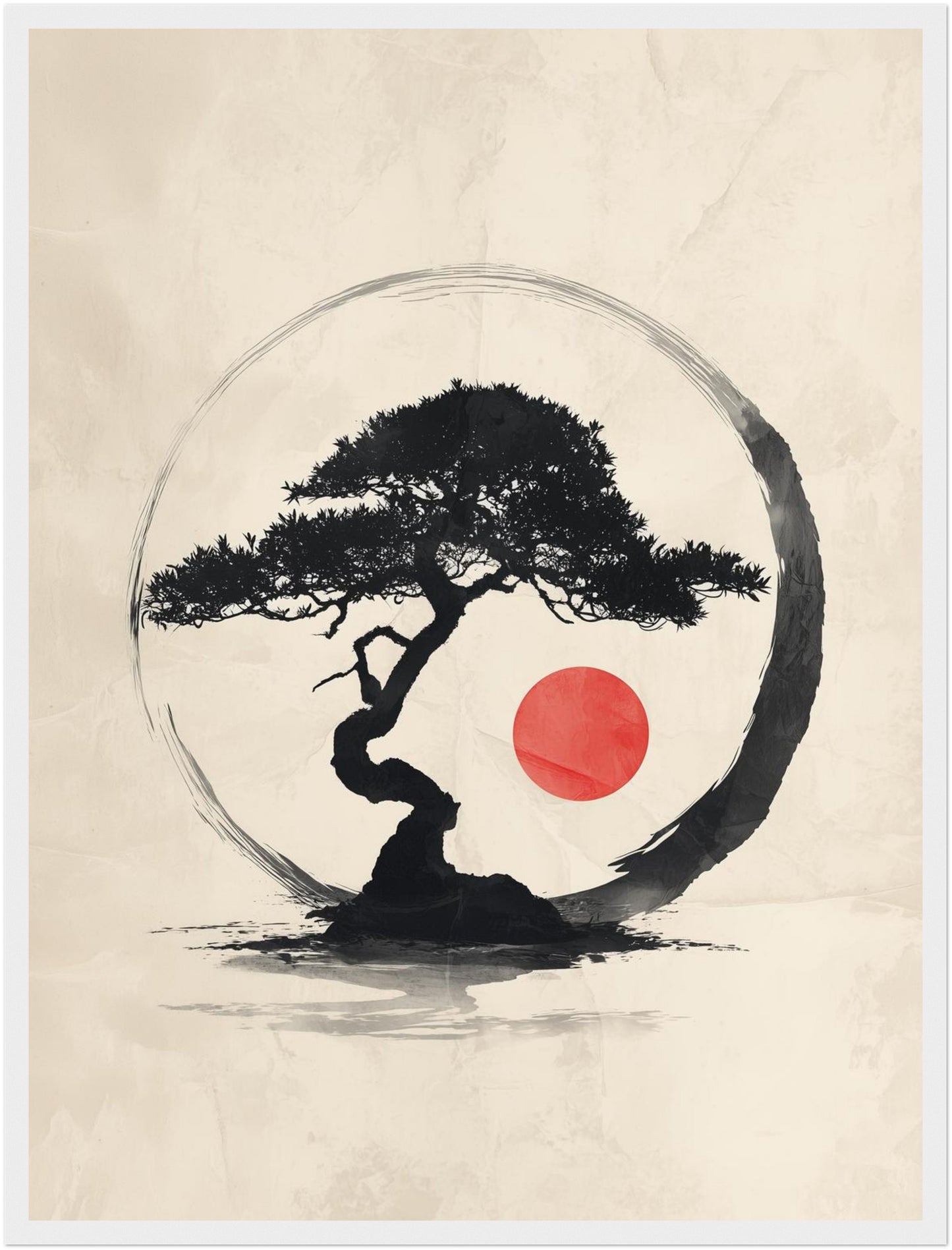 Bonsai mit roter Sonne Poster