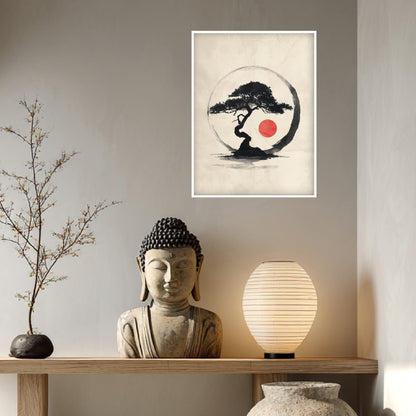 Bonsai mit roter Sonne Poster