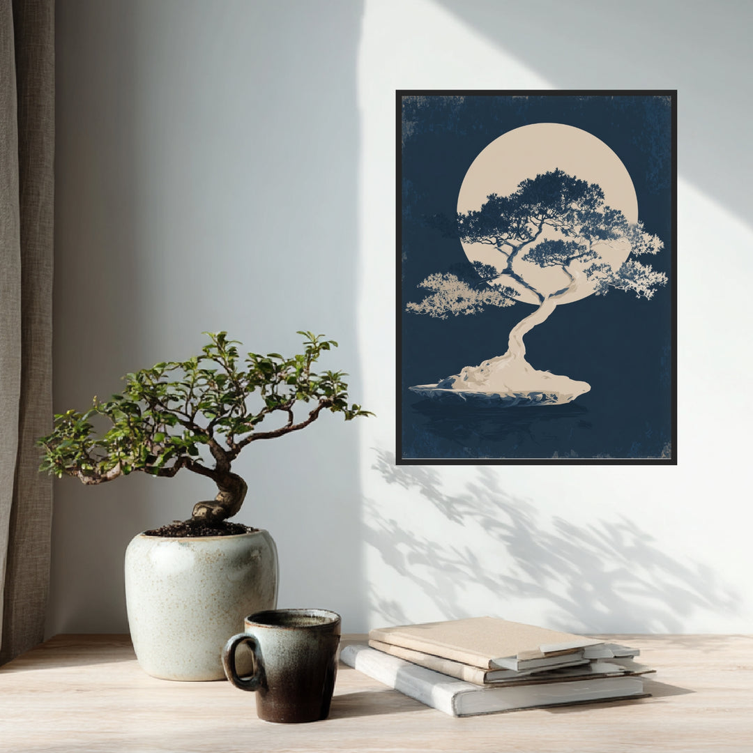Bonsai vor Vollmond Poster Zen – mattes Kunstdruck-Papier – Ansicht 3