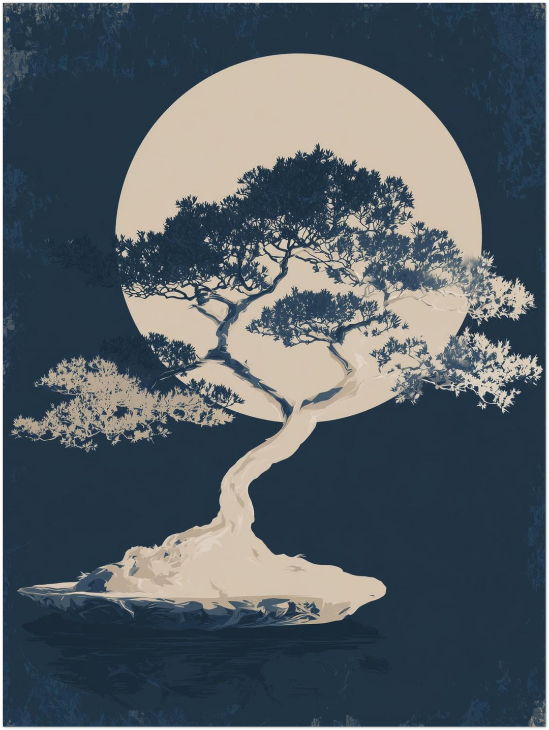 Bonsai vor Vollmond Zen – Wandkunst