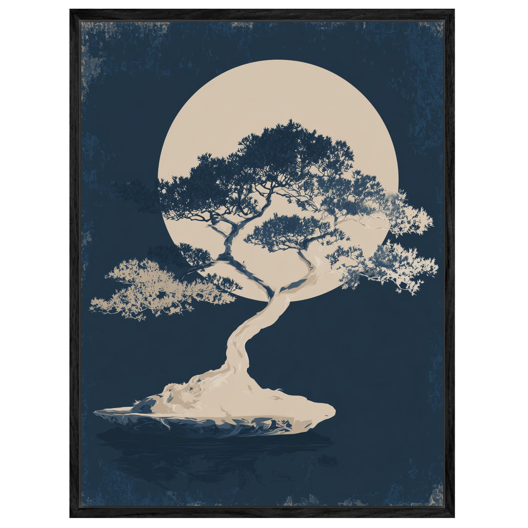Bonsai vor Vollmond Leinwandbild Zen – Leinwand auf Holzrahmen – Ansicht 4