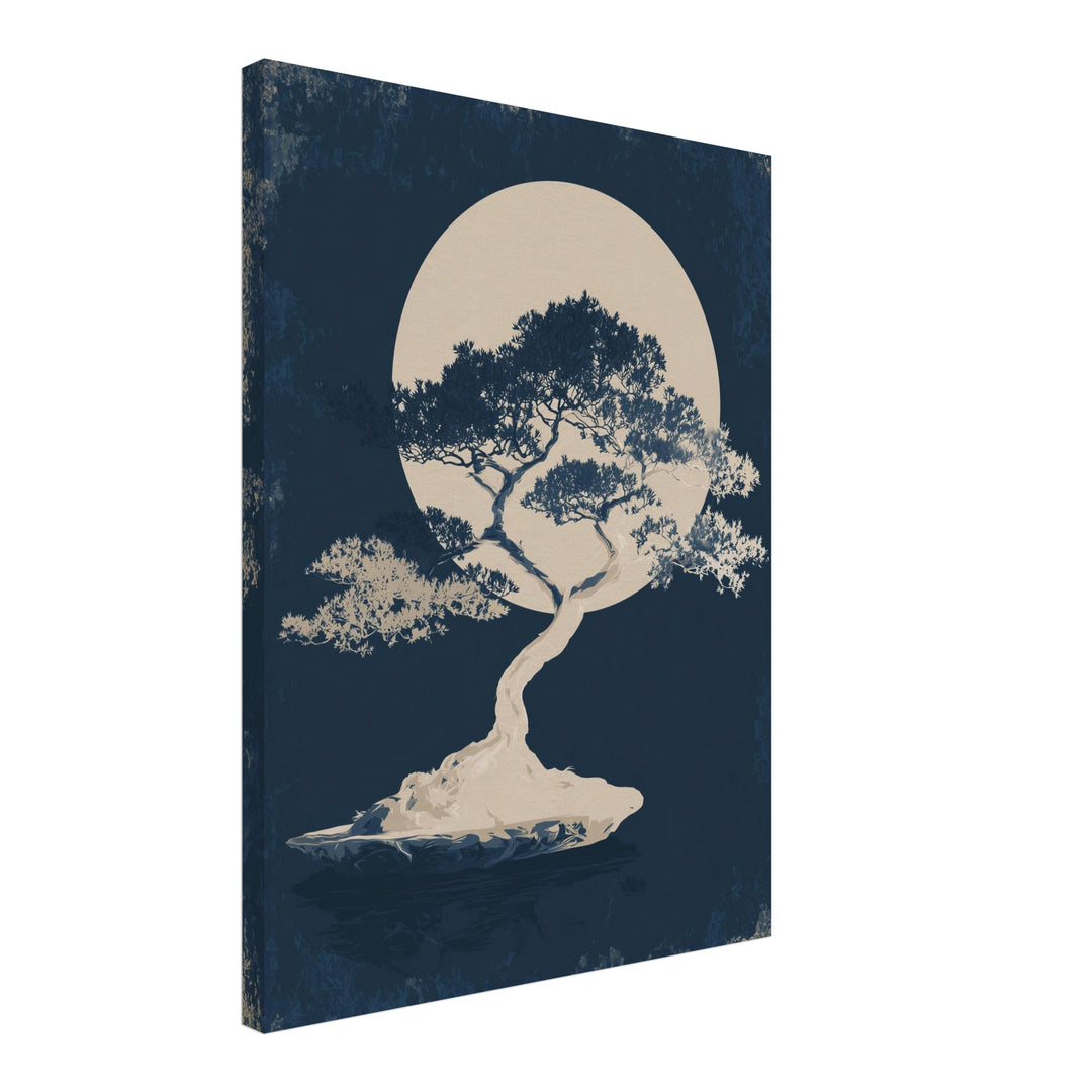 Bonsai vor Vollmond Leinwandbild Zen – Leinwand auf Holzrahmen – Ansicht 2
