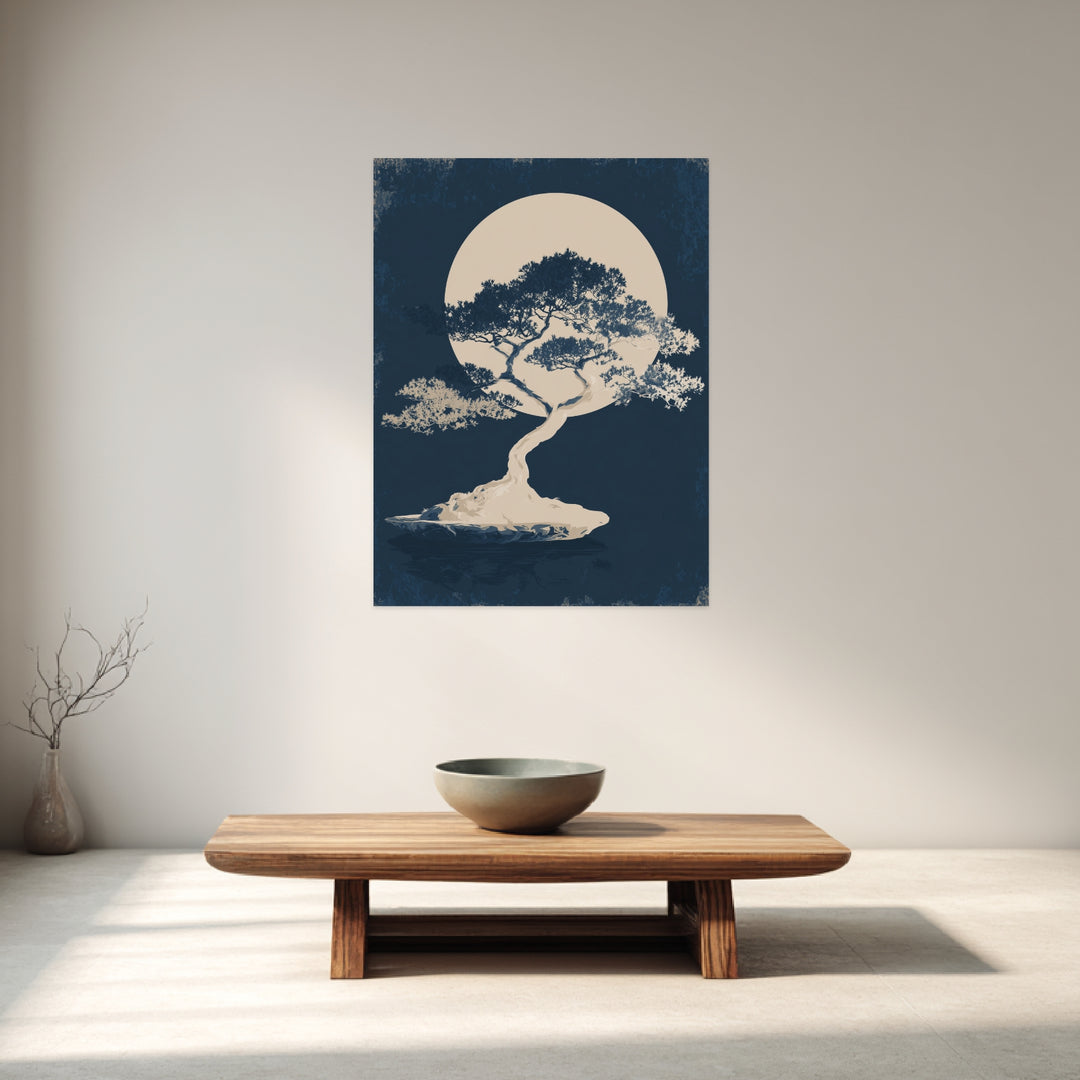 Bonsai vor Vollmond Leinwandbild Zen – Leinwand auf Holzrahmen – Ansicht 3