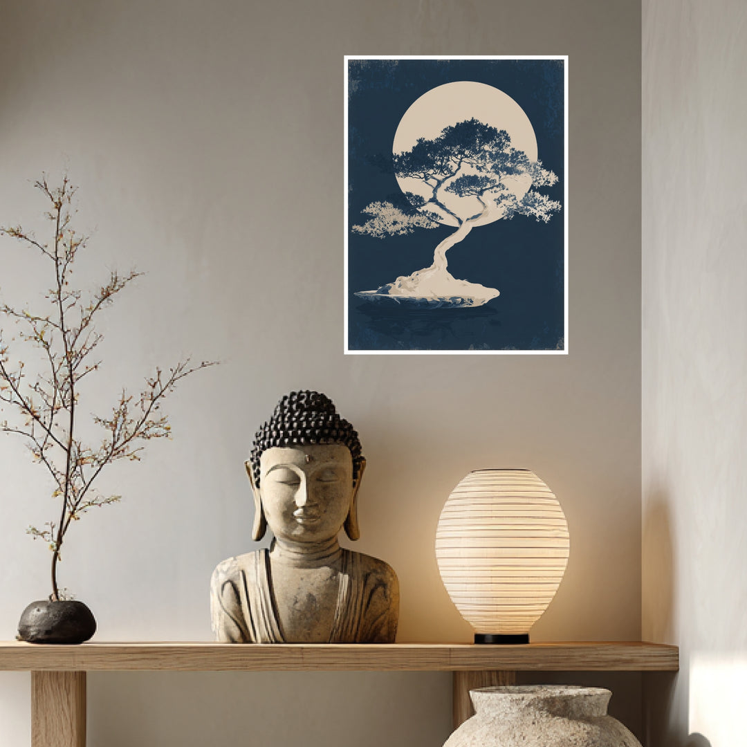 Bonsai vor Vollmond Poster Zen – mattes Kunstdruck-Papier – Ansicht 4