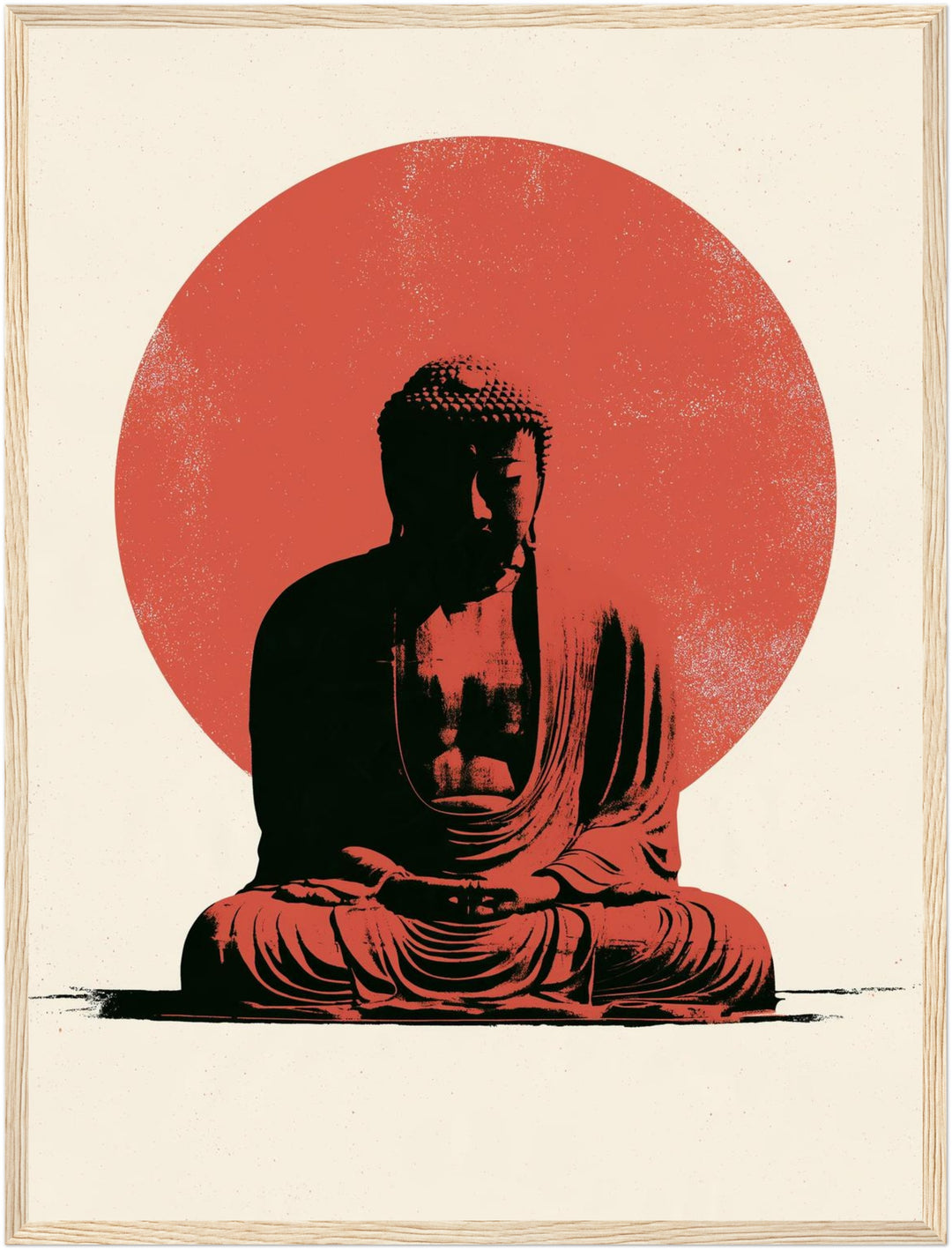 Buddha im roten Licht Poster – Holz natur Rahmen – Produktfoto
