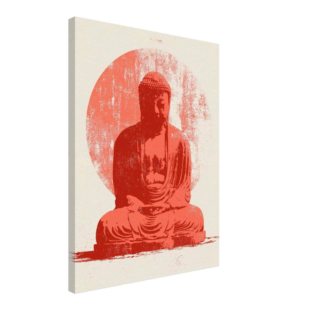 Roter Buddha im Licht Leinwandbild – Schräge Ansicht – Produktfoto