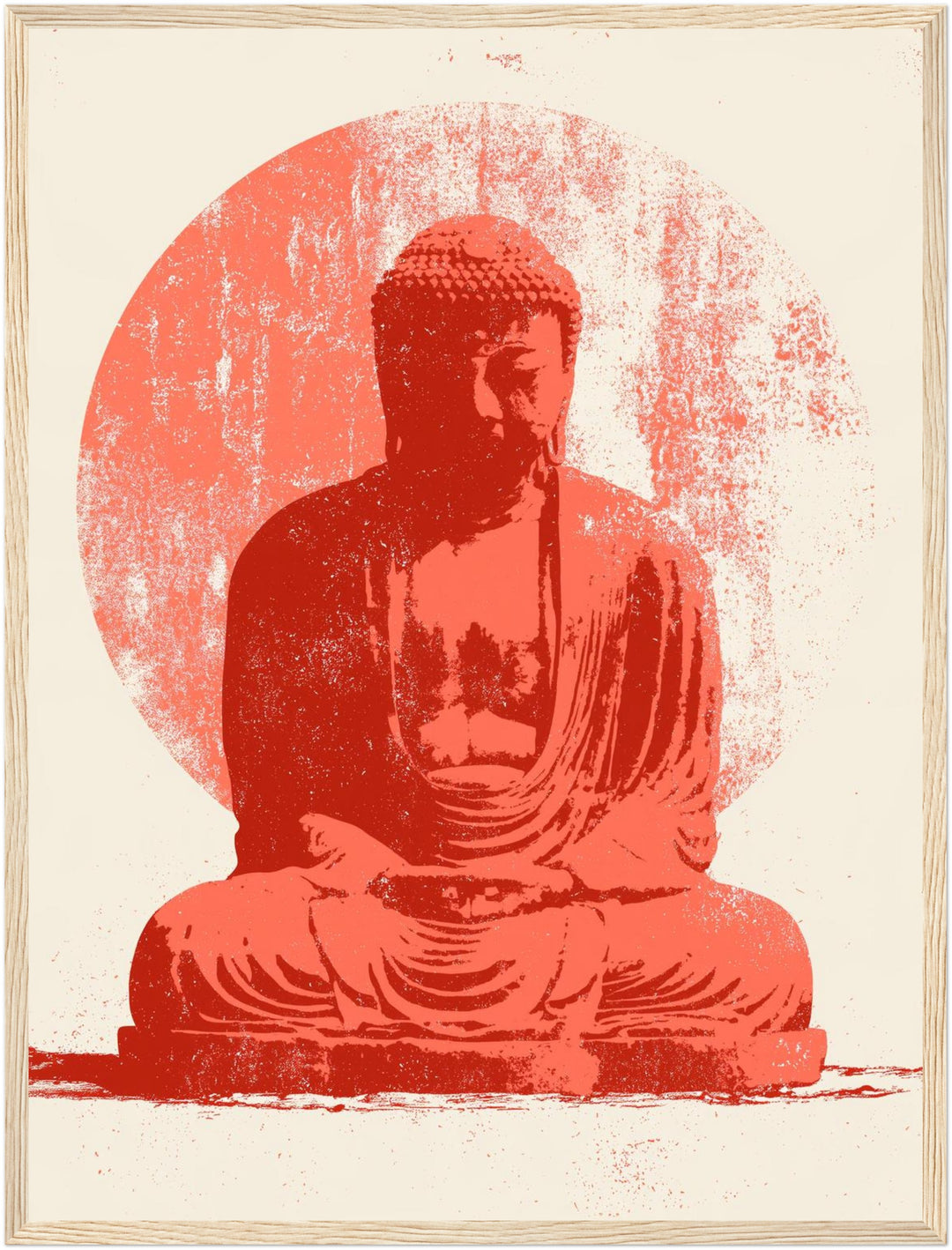 Roter Buddha im Licht Poster – Holz natur Rahmen – Produktfoto