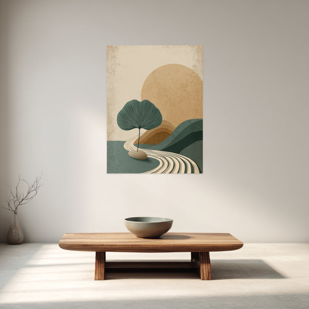 Einsamer Blattbaum Leinwandbild Zen – Leinwand auf Holzrahmen – Ansicht 3